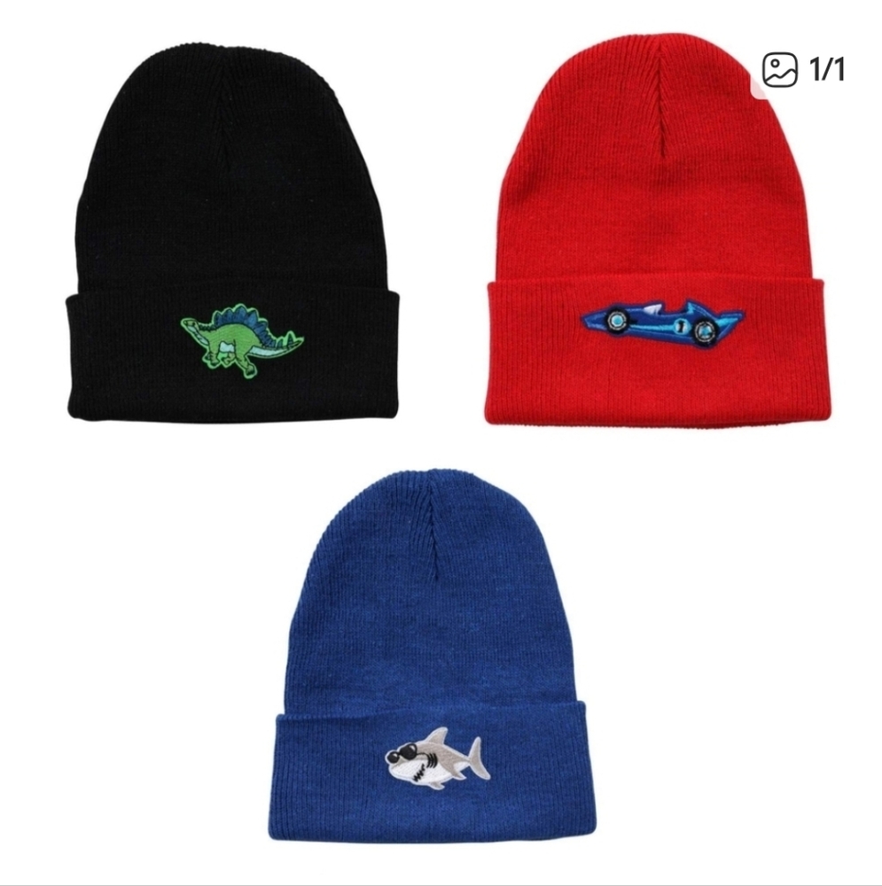 Kids Beanie Set - Black, Red, Blue